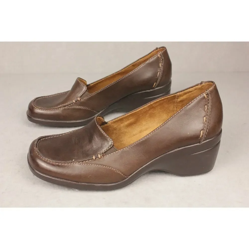 Naturalizer Slip On Heels Womens 9.5M Brown Leather Maurie Style Chunky Heel‎